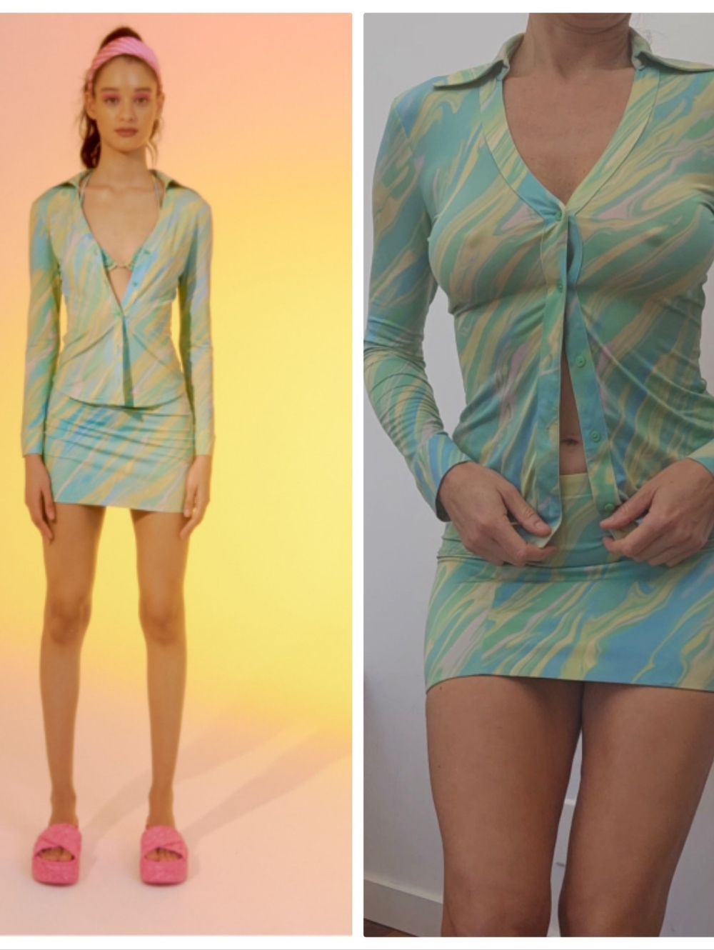 Daze Dayz Pastel Sorbet Swirl Button Up + Mini Skirt SET S